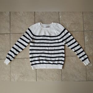 LOFT SWEATER Womens Medium Soft Comfy Black & White Striped Long Sleeve Pullover